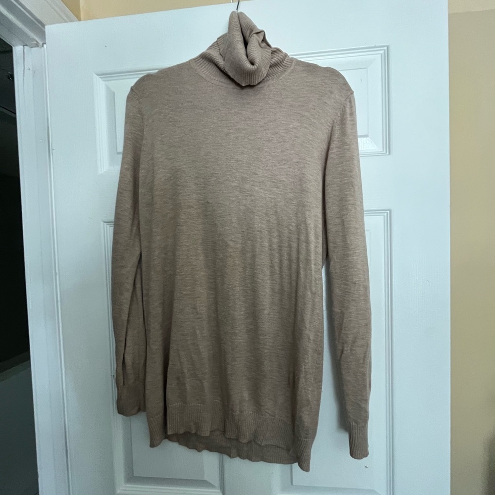 Beige turtle neck knit sweater in large